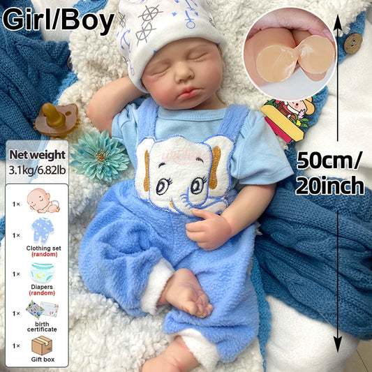 Handmade 50CM Silicone Reborn Baby Sleeping Loulou Lifelike Skin Details 1:1 Weight Real Touch Early Education Play Doll