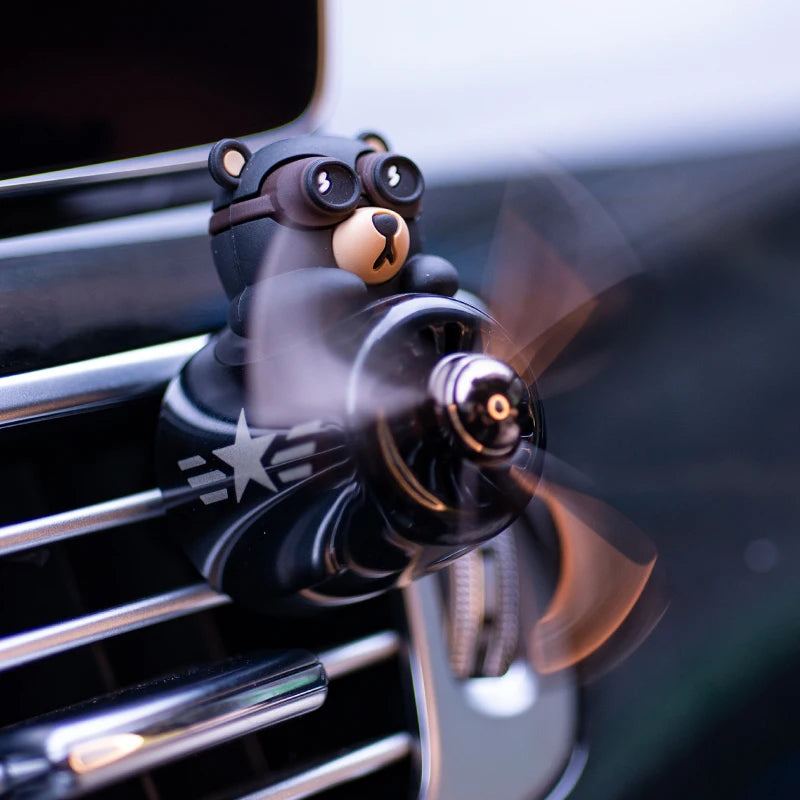Rotating propeller plane pilot bear car air freshener accessories decoration vent outlet perfume fragrance diffuser ornament men