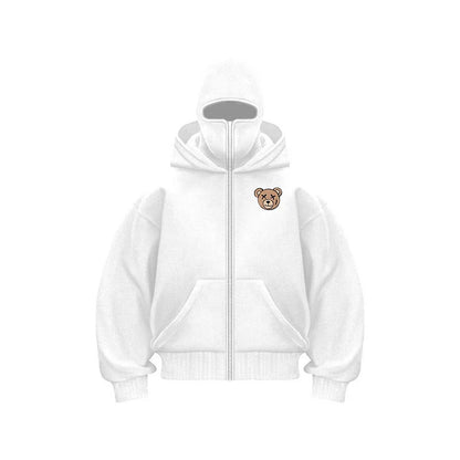 Unisex Double Hooded Fleece Sweatshirt Men Balaclava Hoodie Half Zip Warm Outfit Fall Winter Men Clothing Double Layered Hoodie