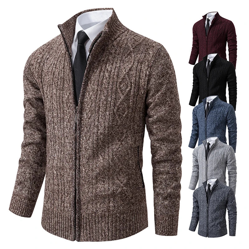 Winter Plus Velvet Sweaters Cardigan Thick High Collar Sweatshirt Men's Coat Knitted Jumper Brand Knitwear Hombre Clothing