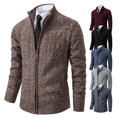 Winter Plus Velvet Sweaters Cardigan Thick High Collar Sweatshirt Men's Coat Knitted Jumper Brand Knitwear Hombre Clothing