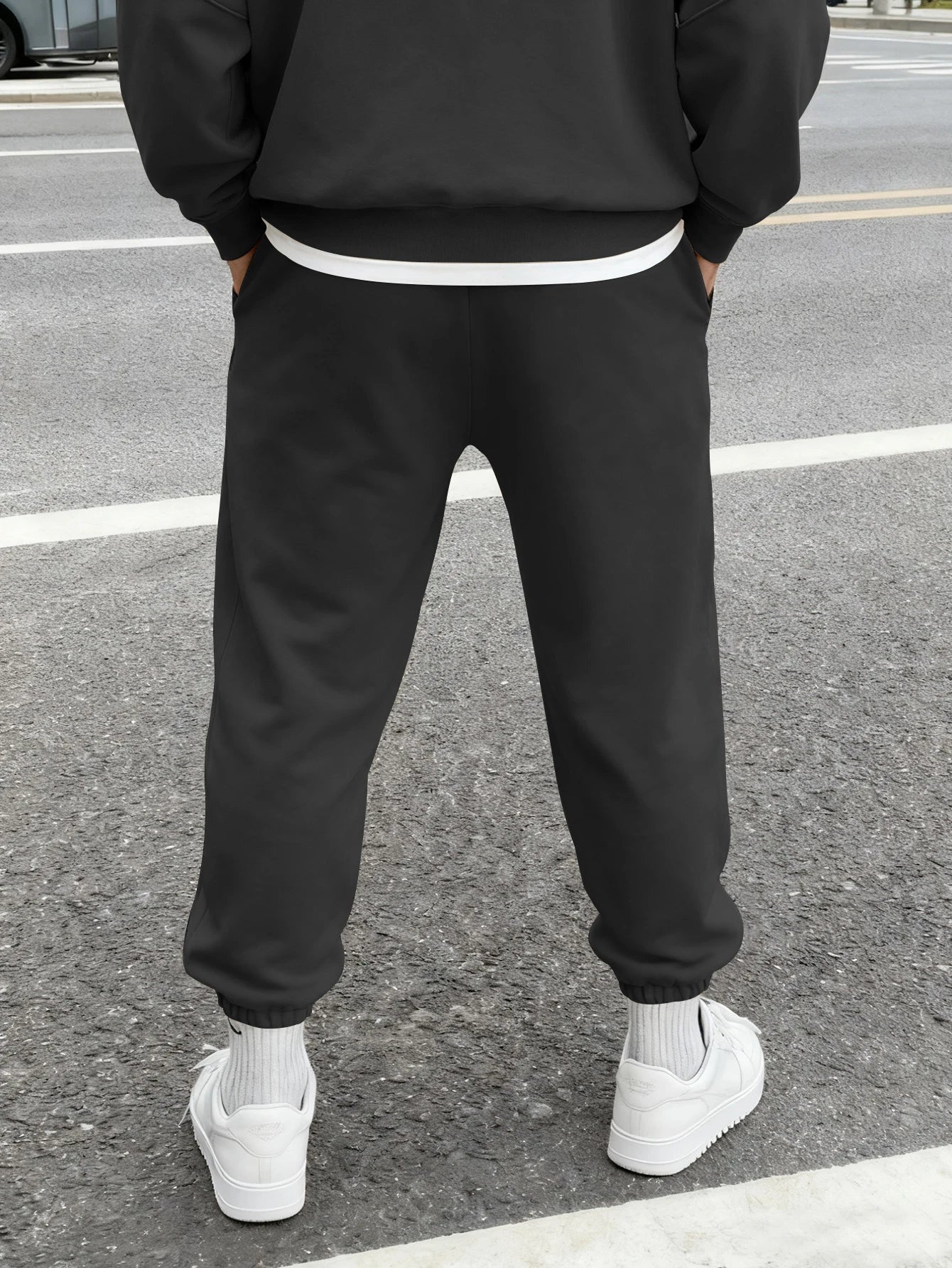 Men Retro Gothic Vertical Letter Flame & Planet Graphic Joggers Elastic Cuff Cozy Loose Fit Urban Casual Street Sweat Pants