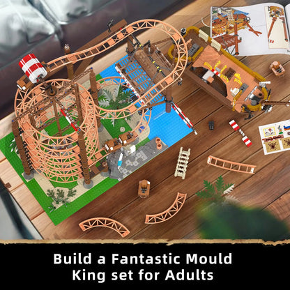 Mould King 11013 Creative Toys The MOC Double Helix Roller Coaster with Pirate Ship Building Block Brick Kids Christmas Gift