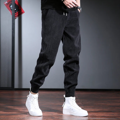 Men's Fleece Lined Thickened Autumn Winter Sports Casual Pants Cuffed Loose Fit Long Trousers Youth Active Style Fashionable