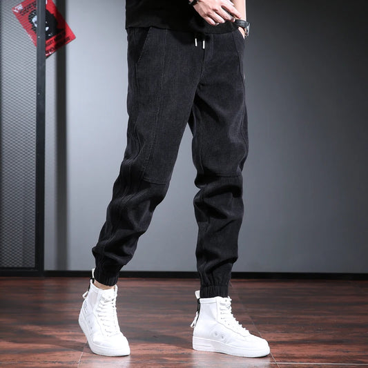Men's Fleece Lined Thickened Autumn Winter Sports Casual Pants Cuffed Loose Fit Long Trousers Youth Active Style Fashionable