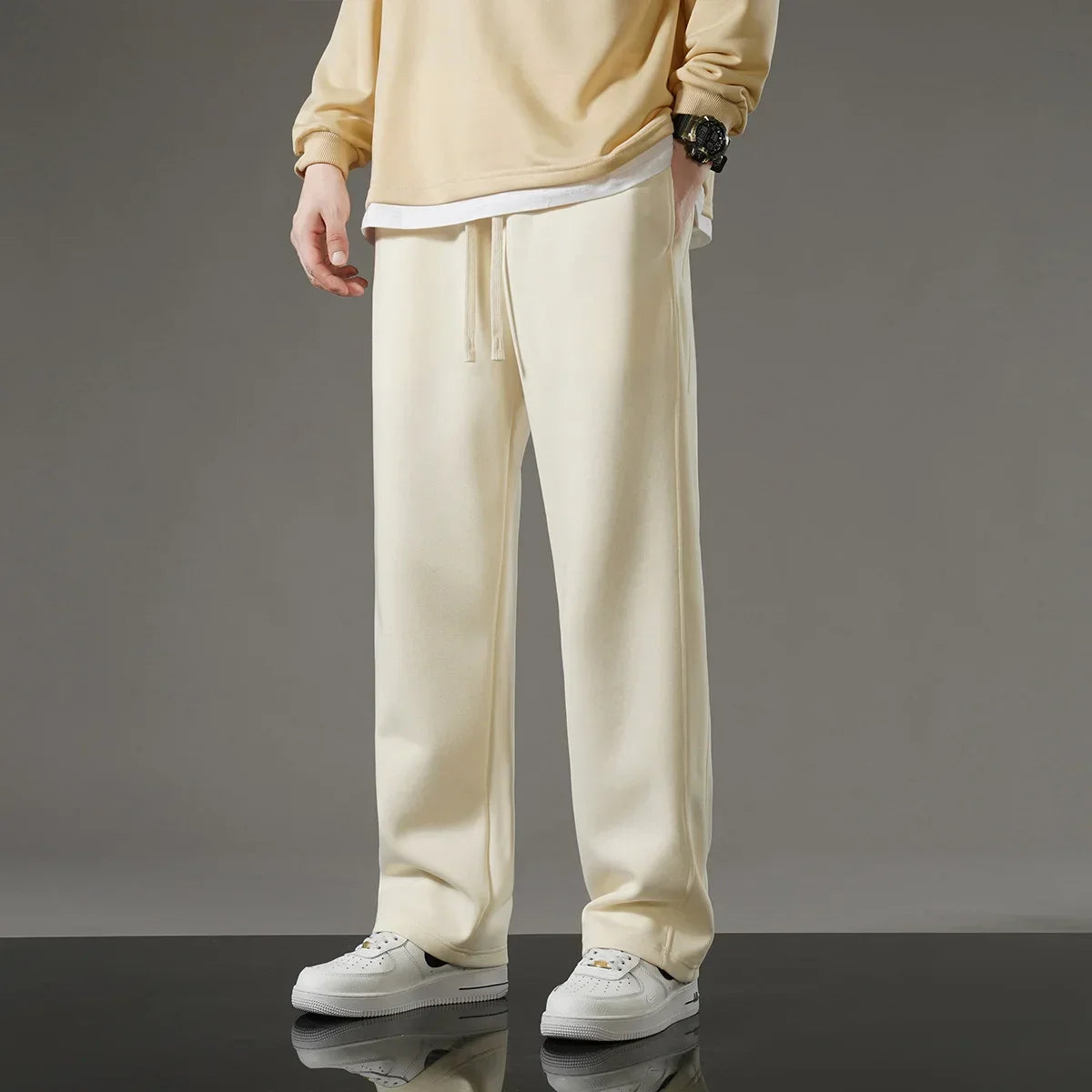 Autumn Men Sweatpants Korean Fashion Sportswear Drawstring Wide Leg Neutral Straight Track Pants Cotton Loose Casual Trousers