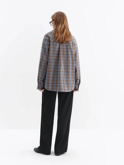 FSLE Brushed Plaid Shirt Women's Winter 2025 New Long Sleeve Plaid Retro Embroidery Shirt Classic Leisure Loose Tops