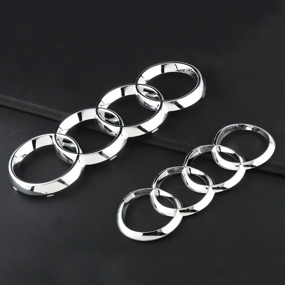 Black Silver ABS 4 Ring Car Hood Bonnet Front Grill Trunk Rear Emblem Logo Badge Sticker For Audi A3 A4 A5 A6 A7 TT Q2 Q3 Q5 Q8