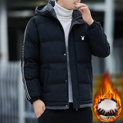 Men's Cotton Jacket 2024 New Winter Thickened Hooded down Cotton Padded Coat Fashionable Loose Style Urban Casual Wear