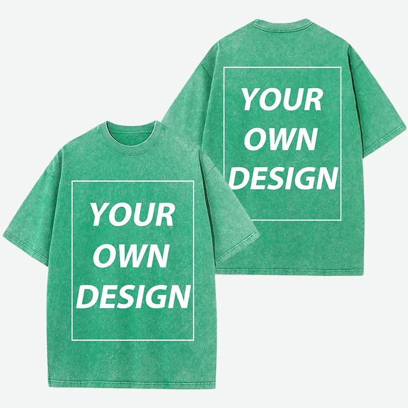 Personalized Custom Your Photo T Shirt Mens Summer Cotton Washed T-Shirt Breathable Fashion Short Sleeve Street Casual Retro Top