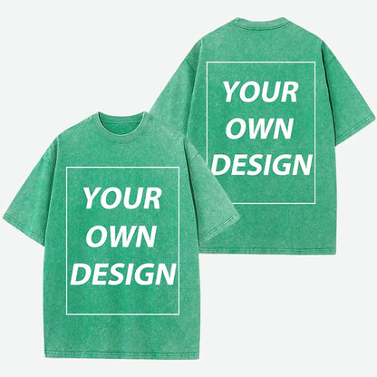 Personalized Custom Your Photo T Shirt Mens Summer Cotton Washed T-Shirt Breathable Fashion Short Sleeve Street Casual Retro Top