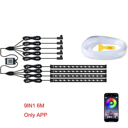 Neon LED Ambient Lighting Car 6in1 8m RGB LED Atmosphere Interior Strip Light Fiber Optic APP Control Auto LED Decorative Lamp