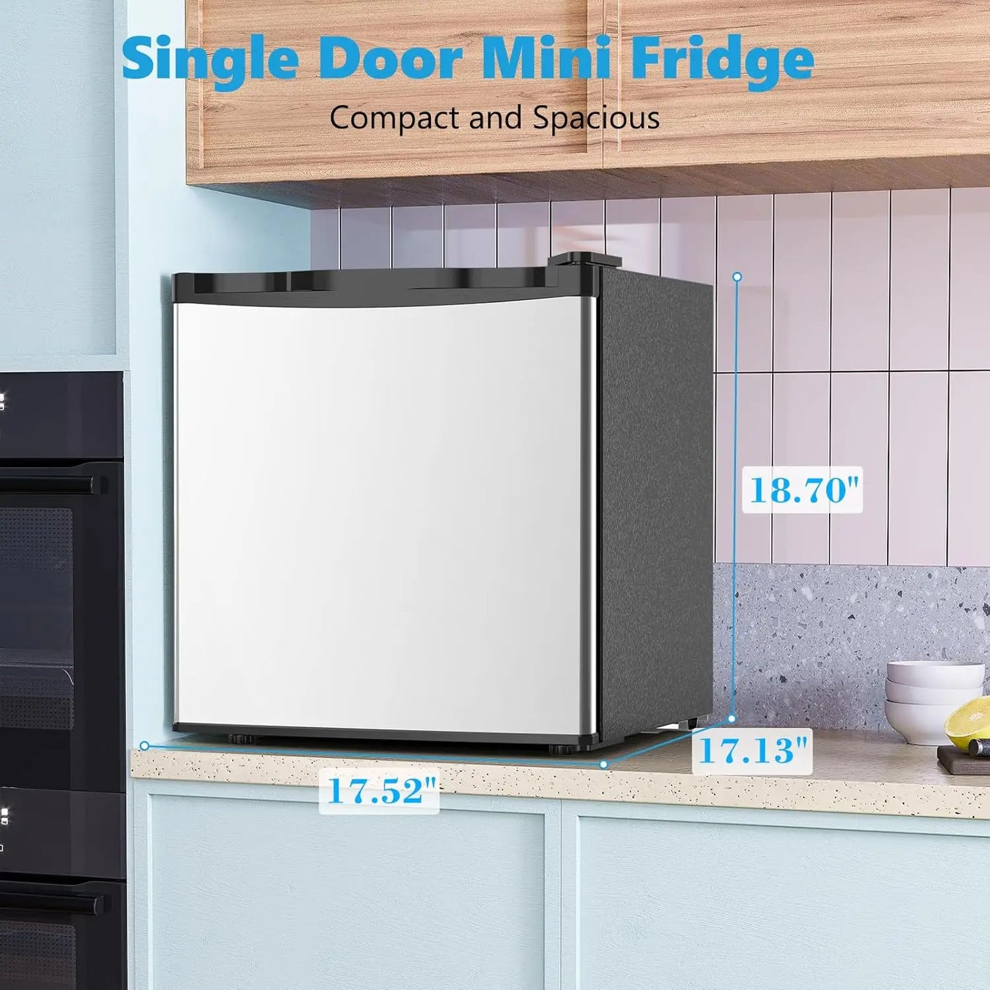 1.7 Cu.ft Mini Fridge with Freezer, Compact Refrigerator, Single Reversible Door, Ultra Quiet, Energy