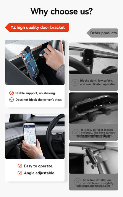 YZ For Tesla Model 3 Y Highland Juniper Door Handle Magnetic Car Phone Holder 360 Degree Rotation Metal Car Mount for All Phones