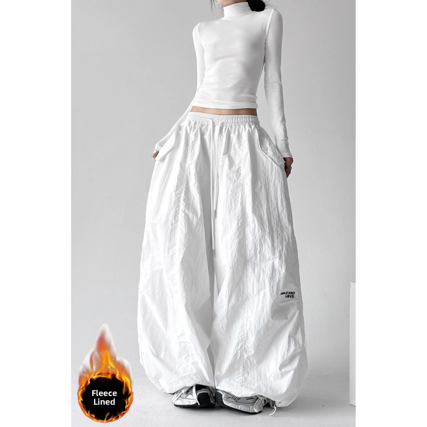 American Style High Waist Quick Dry Wide Leg Pants Women's Spicy Girl Slimming Casual Paratrooper Workwear Trendy White