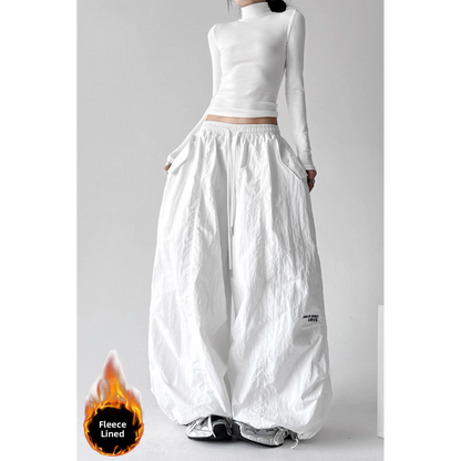 American Style High Waist Quick Dry Wide Leg Pants Women's Spicy Girl Slimming Casual Paratrooper Workwear Trendy White