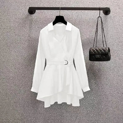 Slimming Effect Long Sleeve Women's Shirt Waist Cinching Fashionable plus Size Summer Shirt Polyester Material Casual Style
