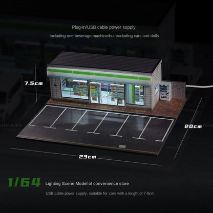 Diorama 1/64 Garage Model City Street Factory Building Scene Parking Lot Model for Die-Cast Car Display Case
