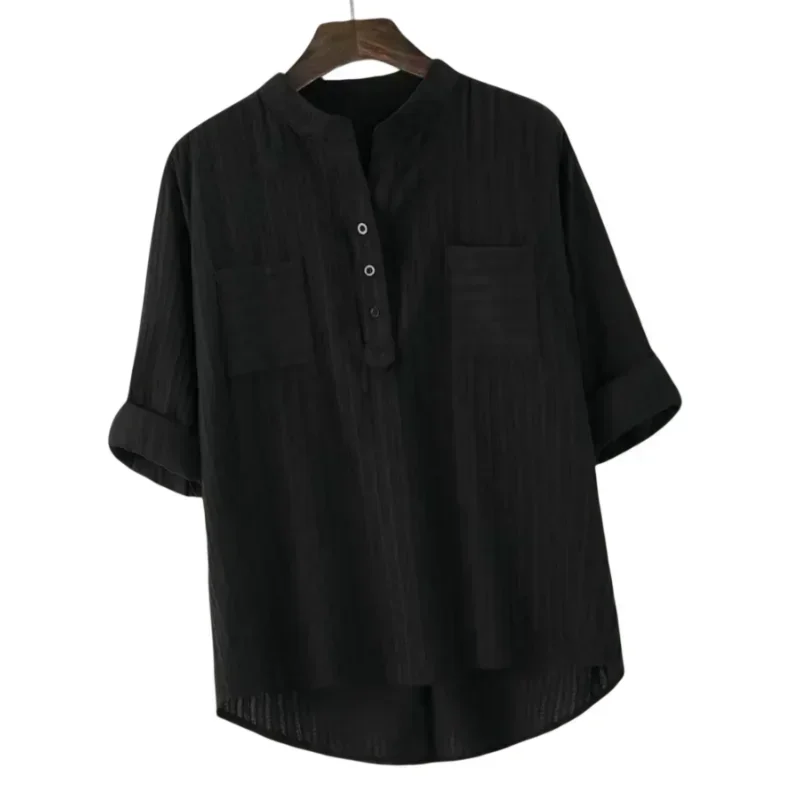 Plus Size Shirts Women's Cotton Tops Mujer Office Long Sleeve New Korean Loose Casual Vertical V-neck Shirts Top Blusas De Mujer
