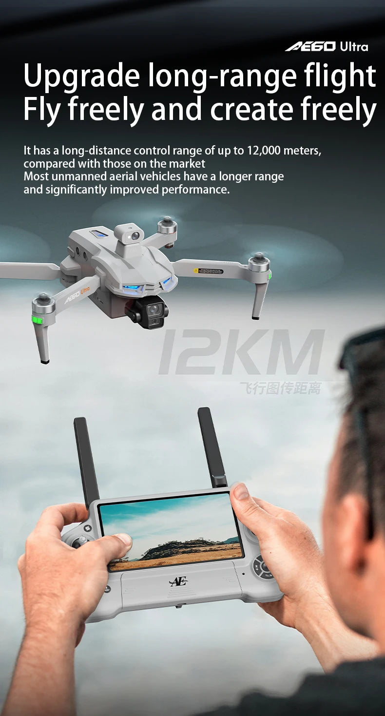 New AE60 Profesional GPS Drone With 8K Camera 3-Axis Gimbal 5G WiFi Brushless RC Quadcopter Screen Control Airdrop Security Dron