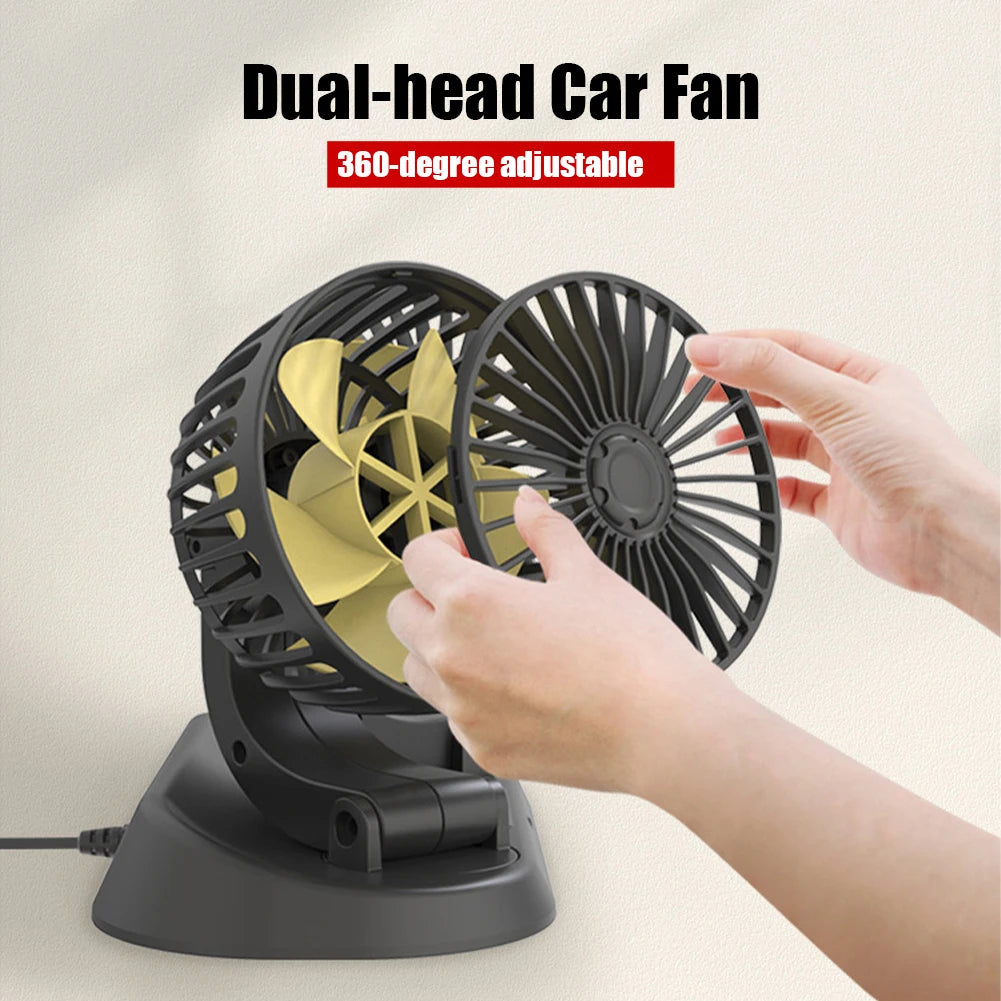 Car Fan 360° Adjustable 1/2/3/4 Head Air Fan Automotive Electric Fan USB/12V/24V Fan 2 Speeds Car Silent Fan for Home Desk Car