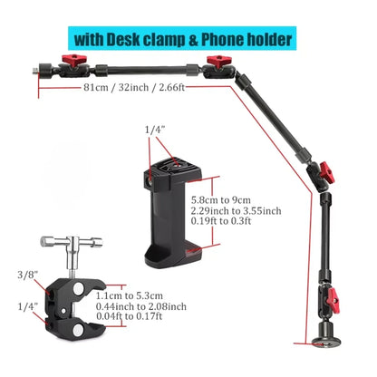 32" 22" Mobile Phone Bracket Magic Arm for Camera Articulated Flexible with Desk Clamp Mount Tablet Magsafe Webcam Stand