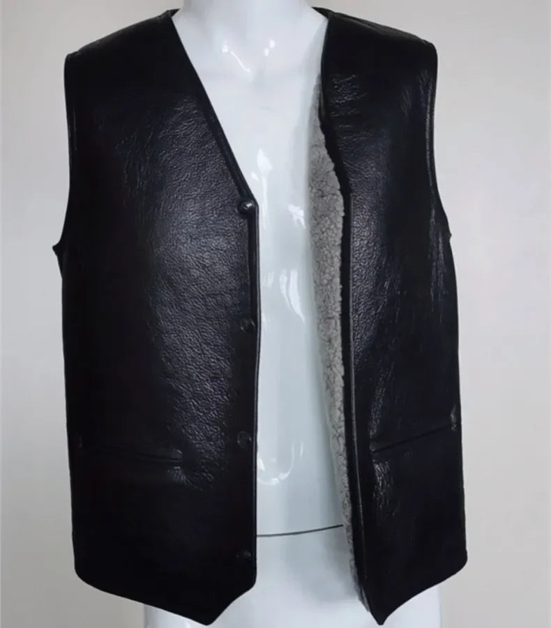 Genuine Leather Jacket Men Winter Real Fur Vest Real Lamb Fur Coat Men Thick Warm Jacket Lamb Wool Vest куртка мужская зимняя FC