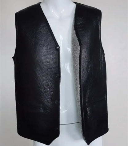 Genuine Leather Jacket Men Winter Real Fur Vest Real Lamb Fur Coat Men Thick Warm Jacket Lamb Wool Vest куртка мужская зимняя FC