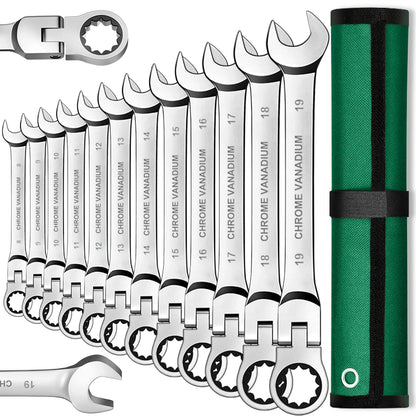 Ratchet Spanner Wrench Set Gear Ring Ratcheting Combination Wrench Kit Metric Flexible Head with Canvas Bag  Metric Flex Head