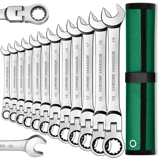 Ratchet Spanner Wrench Set Gear Ring Ratcheting Combination Wrench Kit Metric Flexible Head with Canvas Bag  Metric Flex Head