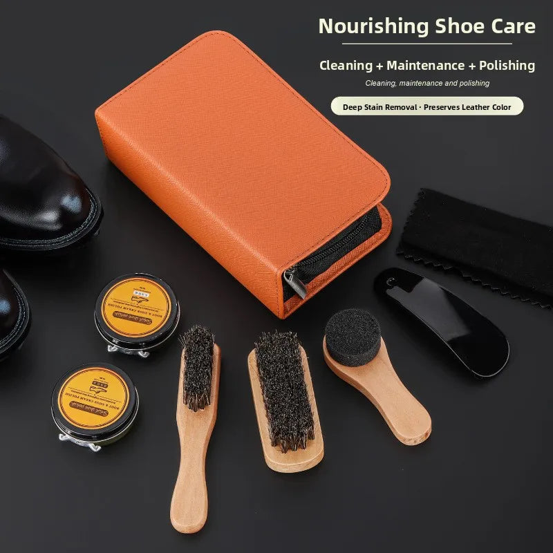 Travel Shoe Brushing Kit Shoe Polish Set Leather Care 7pcs Set Shoe Oil Application Polishing Shoe Removal Tools Durable Bris...