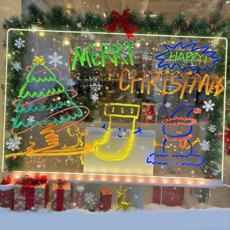 Luminous Acrylic Drawing Magic Led Transparent Board, Kids DIY Educational Toys Gift, LED Note Board With Stand and 7 Colors