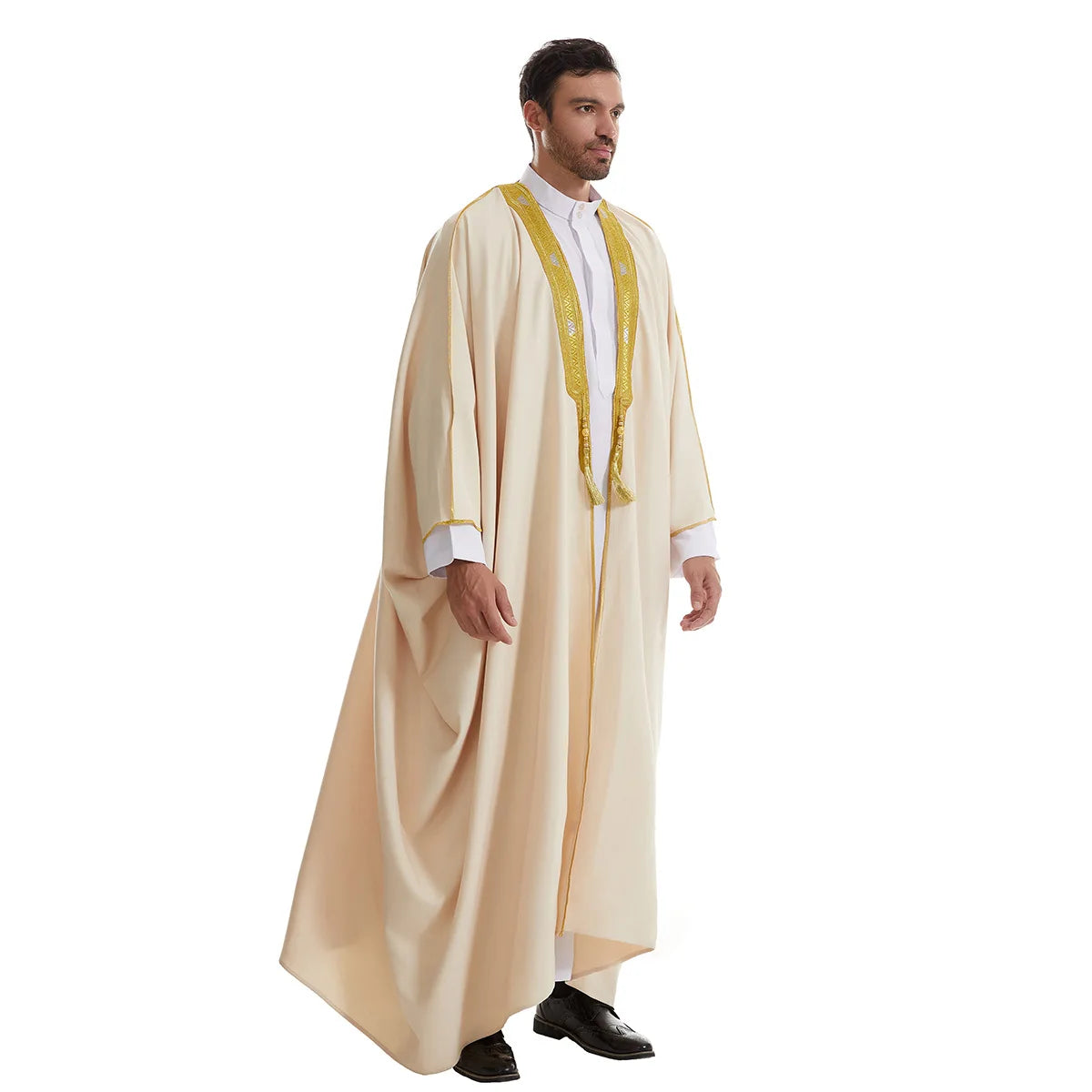 Islamic Men Kimono Woolen Sweater Eid Al Fitr Ramadan Muslim Dress Saudi Arabian Embroidered Robe