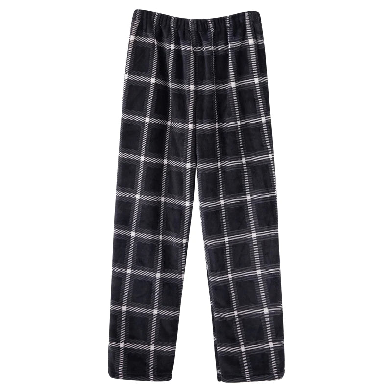 Men's Winter Thickened Fleece Coral Velvet Home Clothes Pants Plaid Patterned Home Pants Warm Comfortable mid Waist Elastic