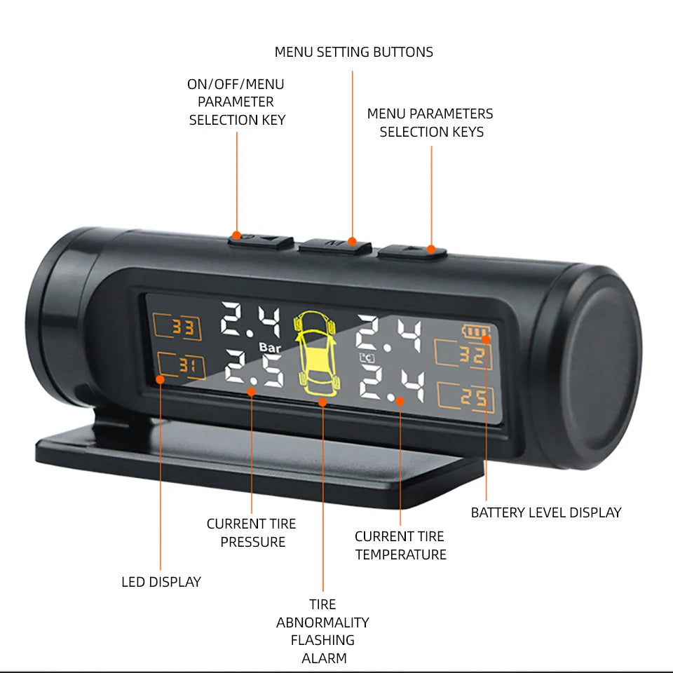 Wireless Tire Pressure Monitoring System Temperature Warning Removable Battery Battery Version 4 Sensors  TPMS Car Tyre Pressure