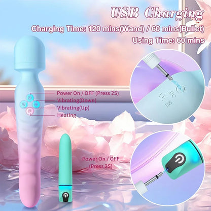 Heating AV Wand Vagina Vibrator for Women G-Spot Clit Stimulator Nipples Breast Massager Female Masturbator Sex Toy for Women