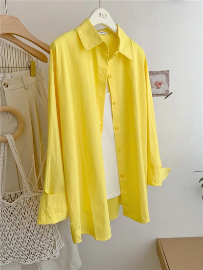 Spring Autumn Design Sensual Casual Versatile Slimming Outerwear Shirt Loose Fit Long Sleeve Polyester Flip Collar Women's Shirt