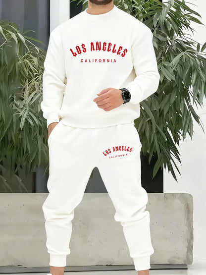 Los Angeles California Red Artword Tracksuit Man Fashion Simple Pants All-Match Casual Sportset Fleece Loose Basics Clothing