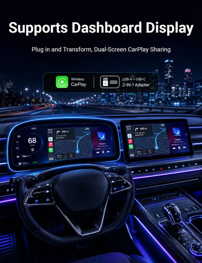 Wireless CarPlay Android 2026 New Smart Auto Adapter Hassle-Free Plug&Play Stable BT WiFi Connect OTA Upgradable Fit 99% Vehicle