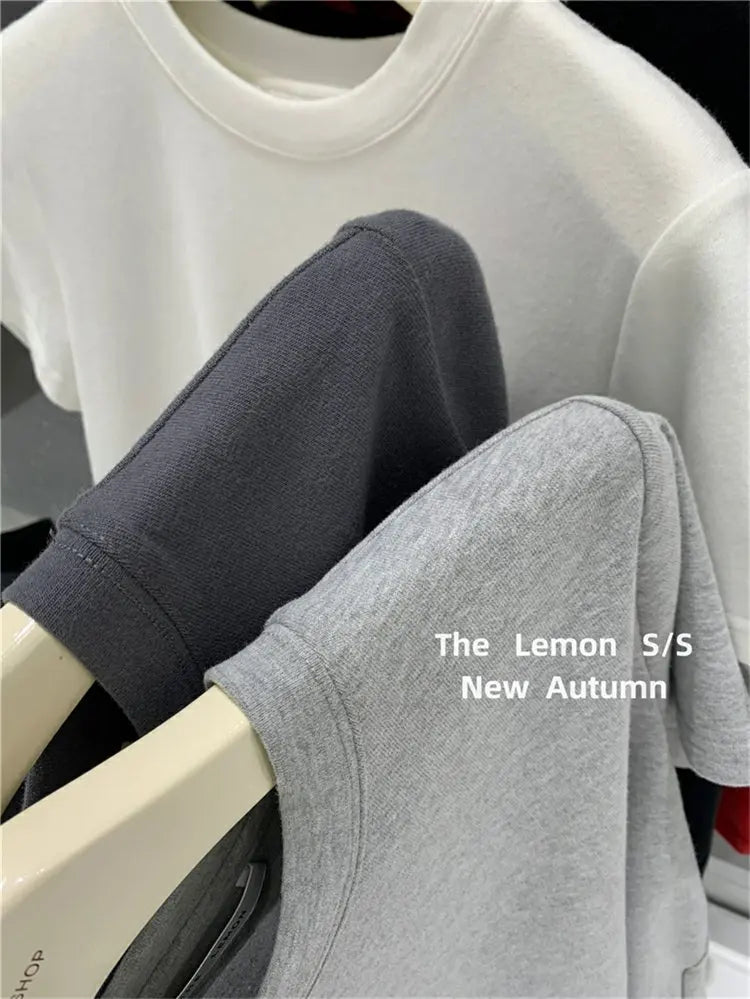 Lemon Women's Loose Short Sleeve T-Shirt Korean Style round Neck Base Shirt Inner Wear Simple Fashion Spring Autumn Top