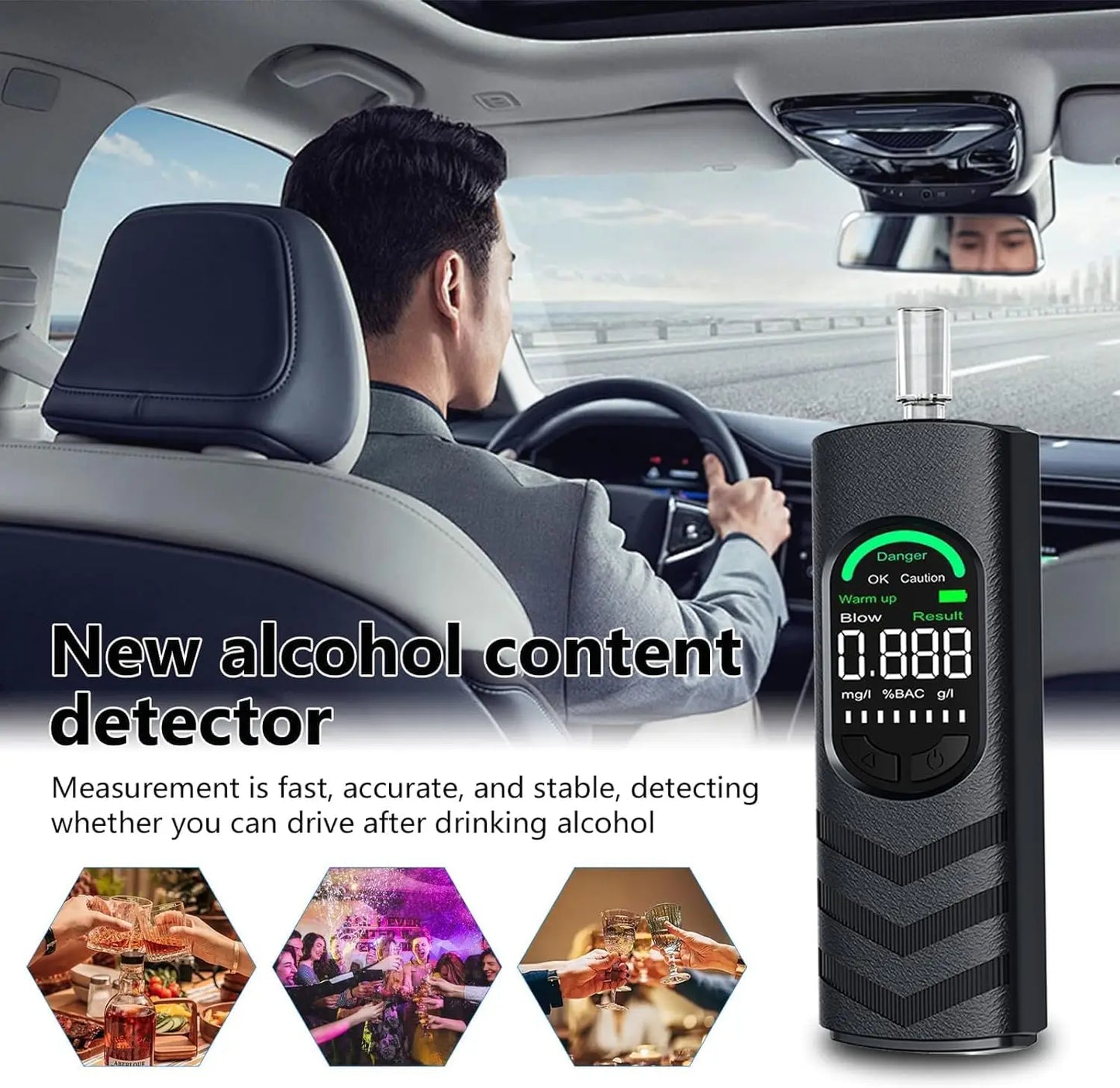 Digital Alcohol Tester Professional Alcohol Detector Breathalyzer , LCD Display Drunk Driving Test for Home