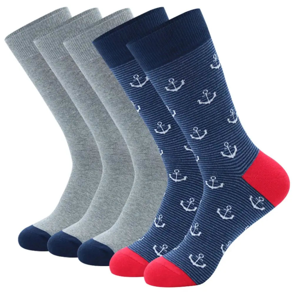5Pairs Mens Fun Dress Socks, Pattern Funny Socks Pack, Colorful Striped Combed Cotton Novelty Socks，Cool Breathable Casual Socks