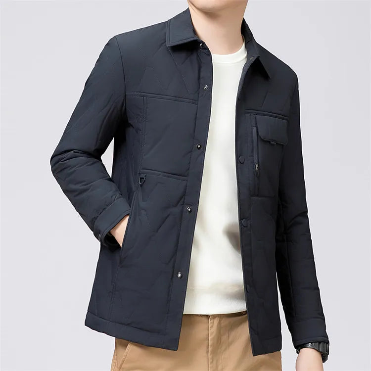 Men's 100% Wool-Filled Turn-Down Collar Cotton Jacket - Light Khaki (Black/Navy) M-3XL | Autumn Winter New Thickened Warm
