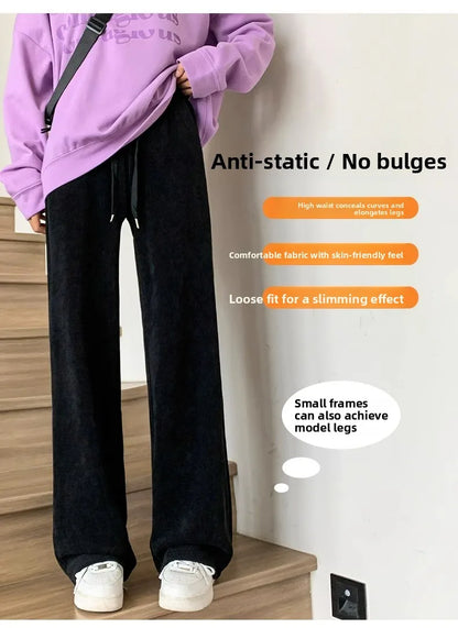 plus Size Women's Casual High Waist Thin Wide Leg Pants Spring Autumn Straight Cut Long Trousers Comfortable Slimming Effect