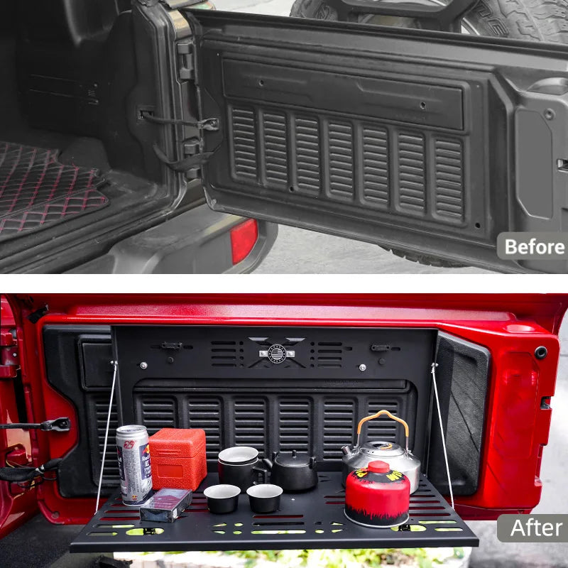 Tailgate Table Black Rear Foldable Shelf Fits for Jeep Wrangler JK JKU JL JLU 2007-2025 2/4 Door, Support up to 75lb Storage Car
