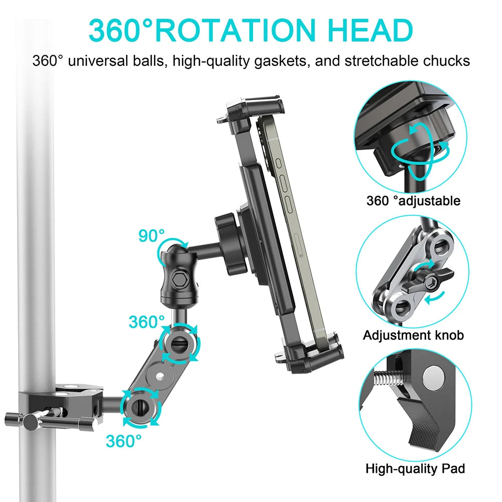 Tablet stand suitable for treadmill,, wheelchair, golf cart, microphone,exercise bike,stroller