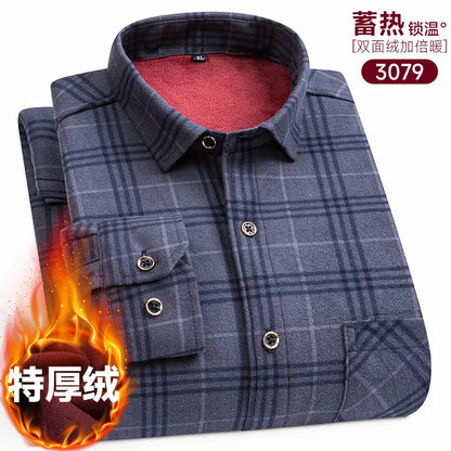 New Men's Long-Sleeved Shirt Thickened and Fleece Warm 8XL9XL Plus Size Autumn and Winter Casual No-Ironing Comfortable Top