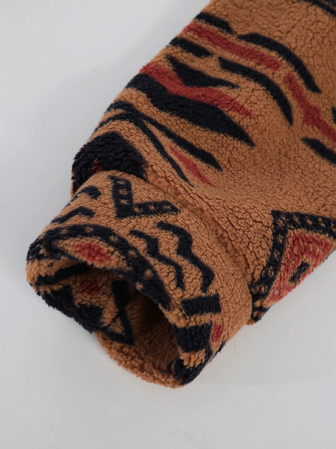 Men's Retro Ethnic Geometric Print Fleece Shirt Jacket Winter Thick Warm Sherpa Casual Coat