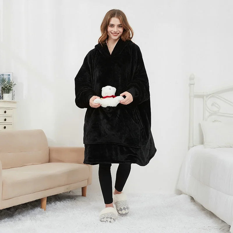 Heated Winter Home Clothes Large Size Blanket Wearable Thiened  Hing Hooded Lazy Blanket USB Heating Couples Robe