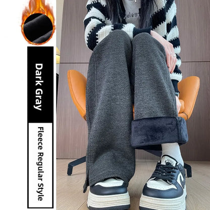 Thickened Fleece Wide Leg Pants High Waist Trousers for Women Casual Autumn Winter Slimming Warmth Pants Korean Style